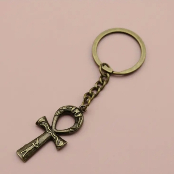 Bronze Ankh Keychain Cross Symbolic Ethnic Key charm - Picture 1 of 3